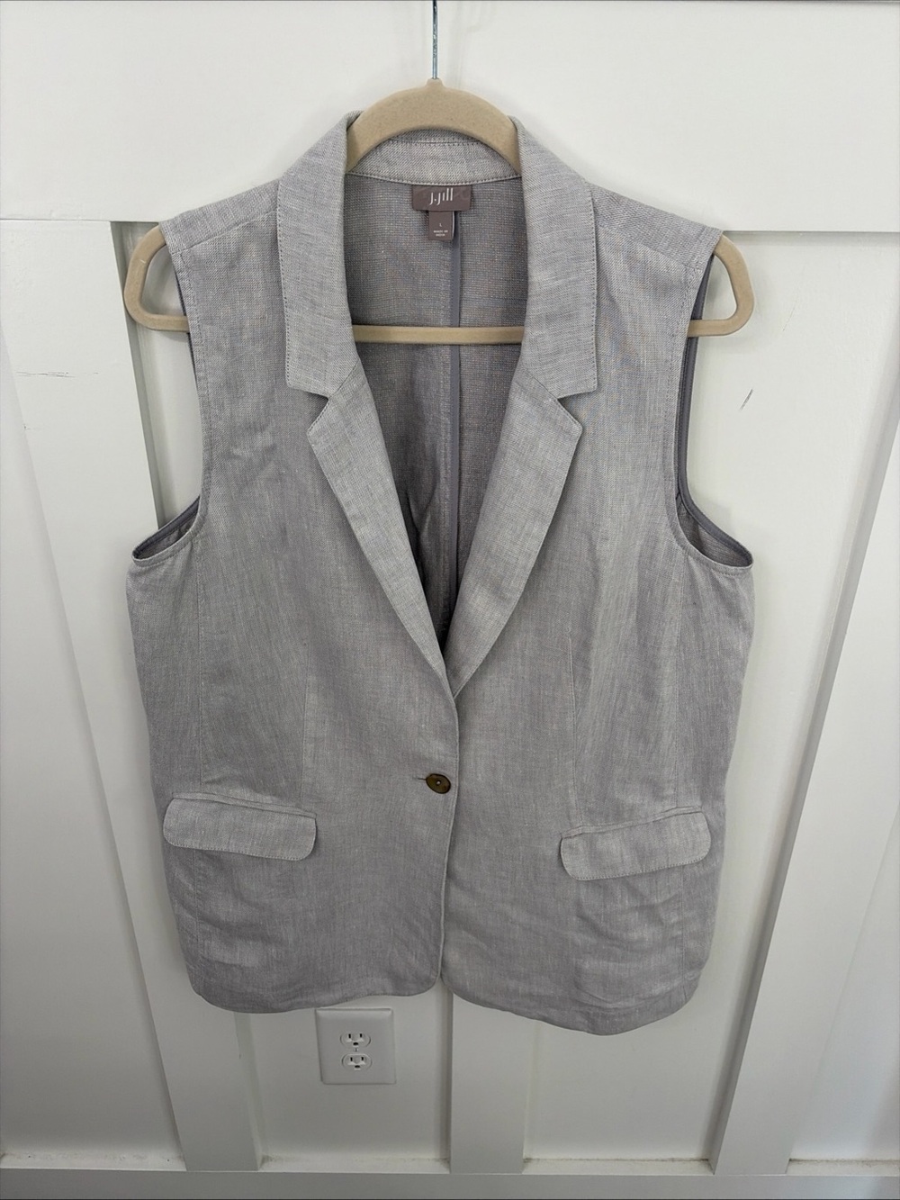 J. Jill Linen-Blend Sleeveless Blazer Vest in Gray
